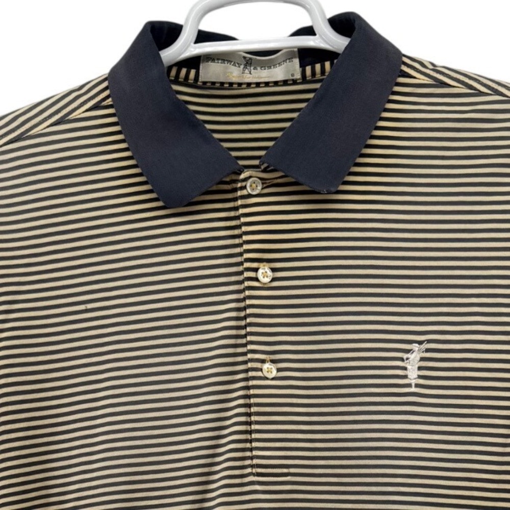 Fairway & Greene Large Mercerized Cotton Striped Polo Shirt Spanish Bay‎ Navy